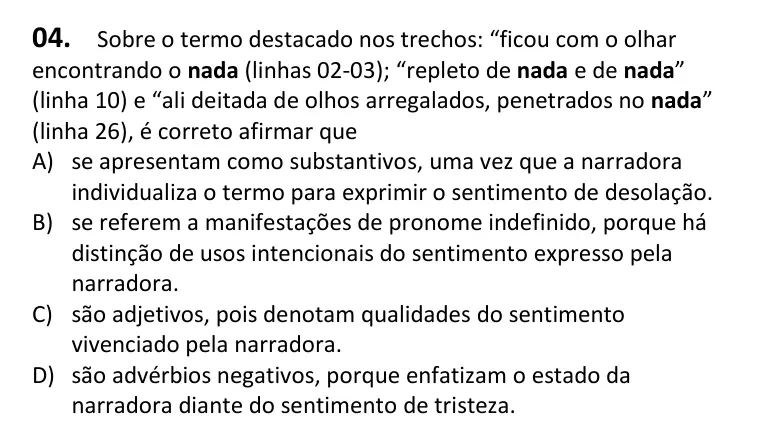 Recorte da questão 4 no caderno Tipo 1
