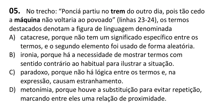 Recorte da questão 5 no caderno Tipo 1
