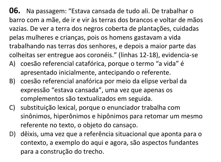 Recorte da questão 6 no caderno Tipo 1