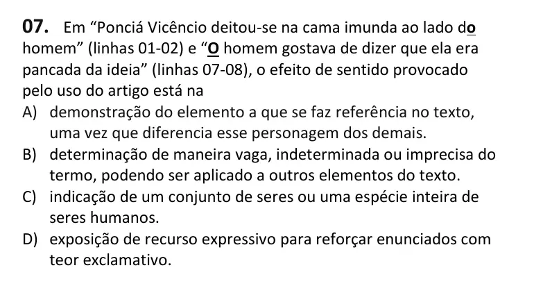 Recorte da questão 7 no caderno Tipo 1