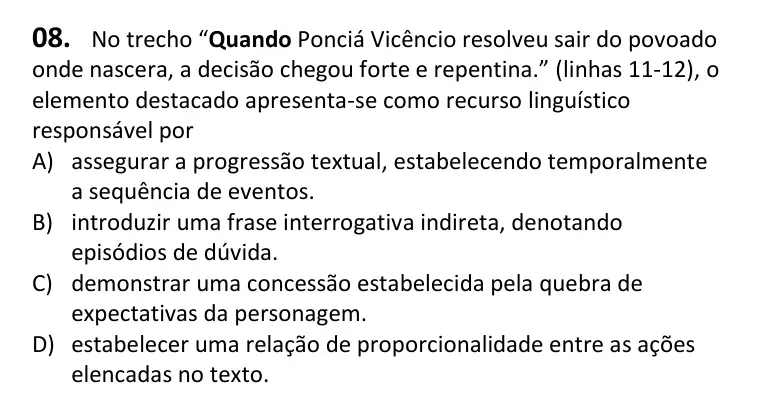 Recorte da questão 8 no caderno Tipo 1