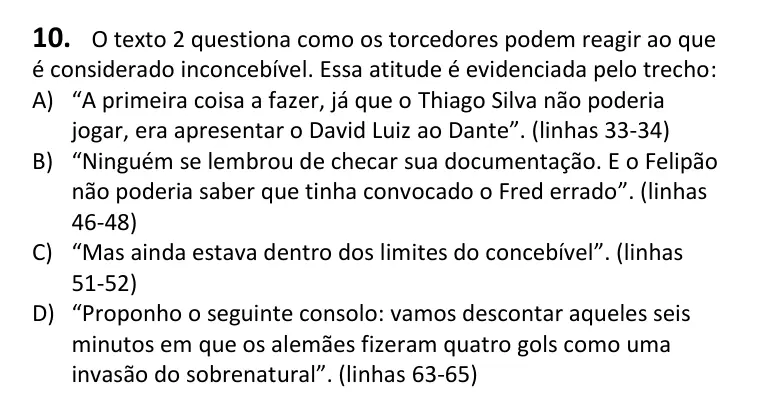Recorte da questão 10 no caderno Tipo 1