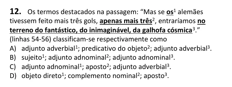Recorte da questão 12 no caderno Tipo 1