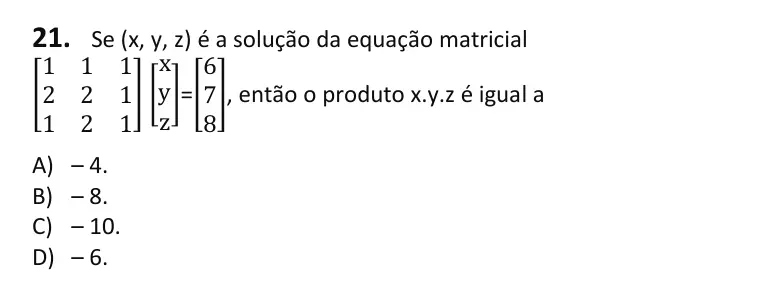 Recorte da questão 21 no caderno Tipo 1