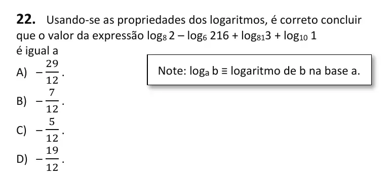Recorte da questão 22 no caderno Tipo 1