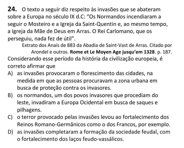 Recorte da questão 24 no caderno Tipo 1
