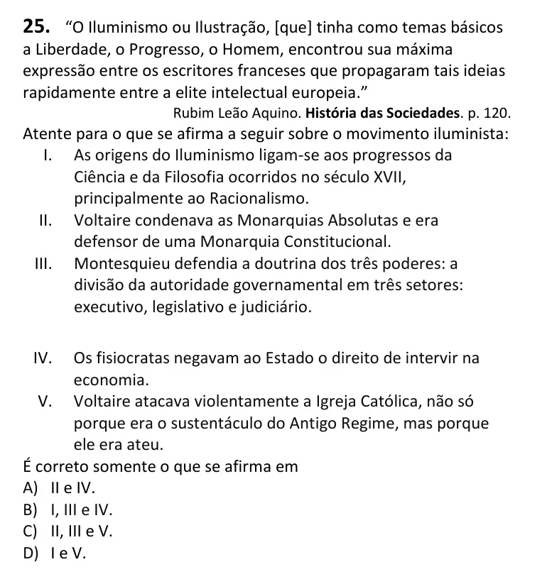 Recorte da questão 25 no caderno Tipo 1