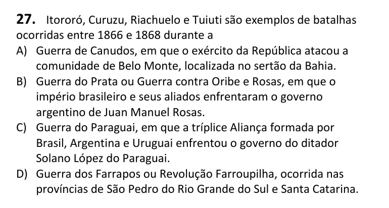 Recorte da questão 27 no caderno Tipo 1