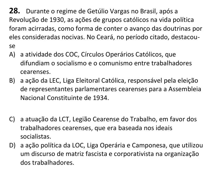 Recorte da questão 28 no caderno Tipo 1