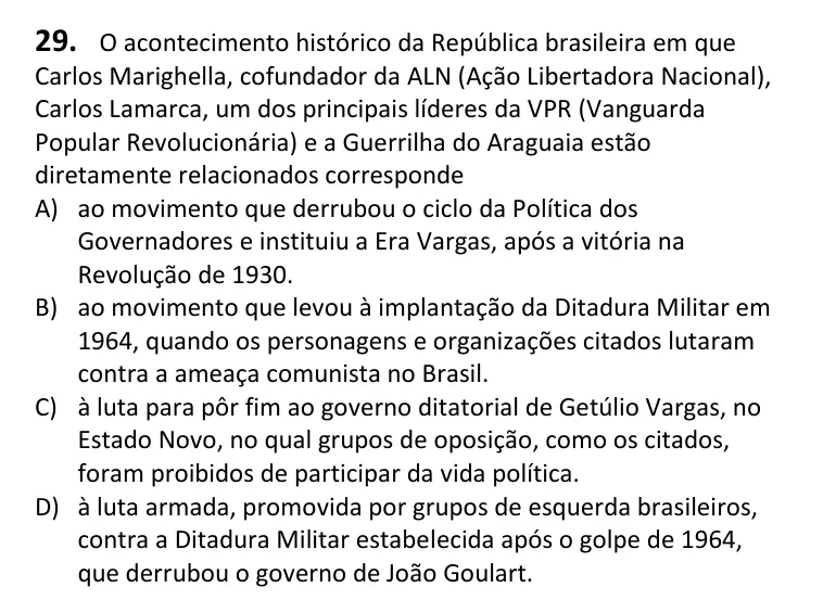 Recorte da questão 29 no caderno Tipo 1