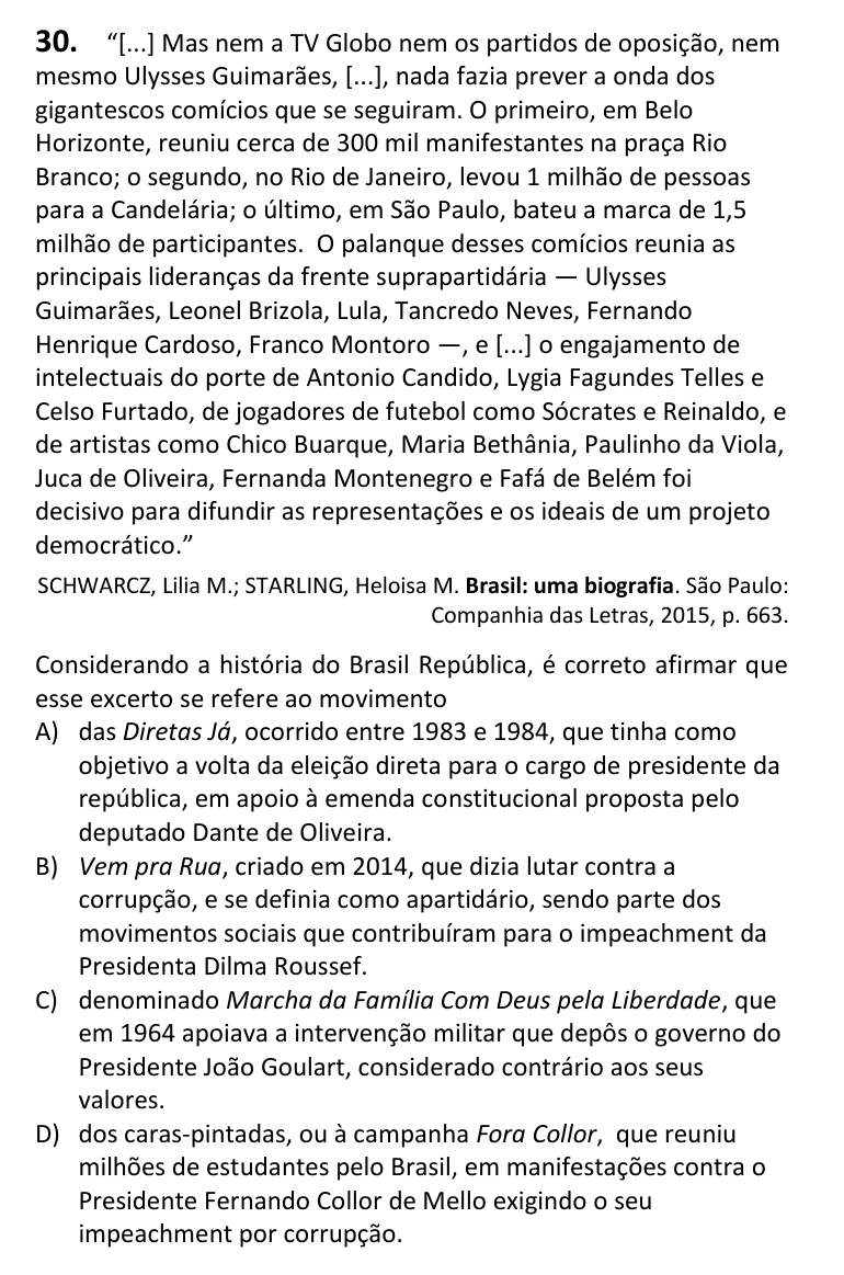 Recorte da questão 30 no caderno Tipo 1