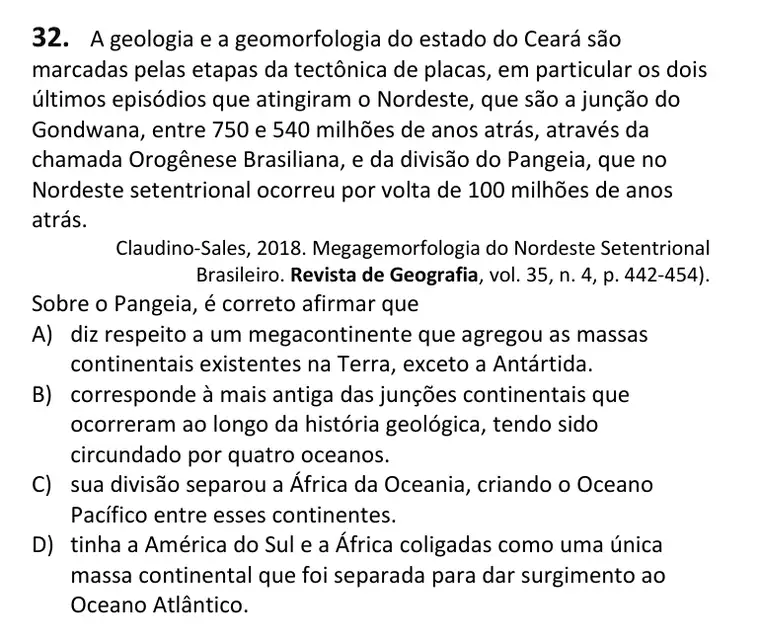 Recorte da questão 32 no caderno Tipo 1
