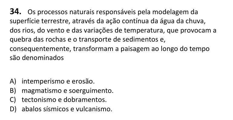 Recorte da questão 34 no caderno Tipo 1