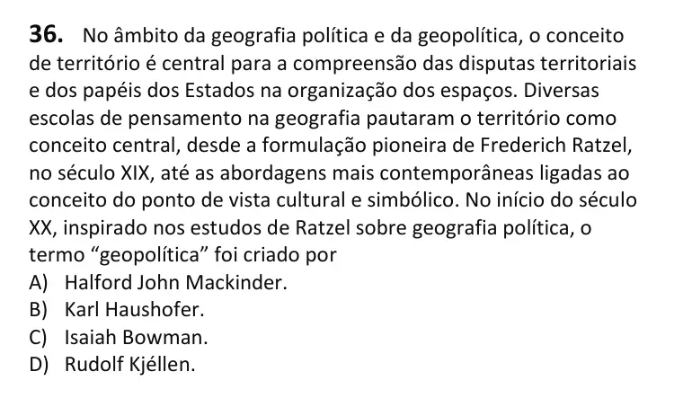 Recorte da questão 36 no caderno Tipo 1