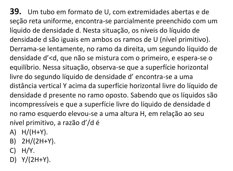 Recorte da questão 39 no caderno Tipo 1