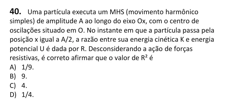 Recorte da questão 40 no caderno Tipo 1