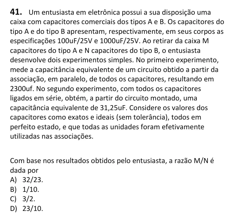 Recorte da questão 41 no caderno Tipo 1