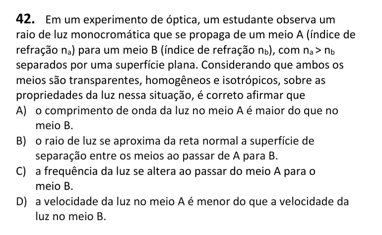 Recorte da questão 42 no caderno Tipo 1