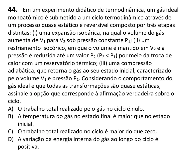 Recorte da questão 44 no caderno Tipo 1