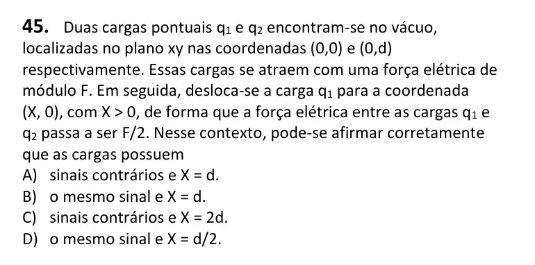 Recorte da questão 45 no caderno Tipo 1