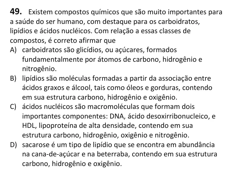 Recorte da questão 49 no caderno Tipo 1