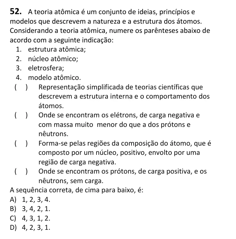 Recorte da questão 52 no caderno Tipo 1