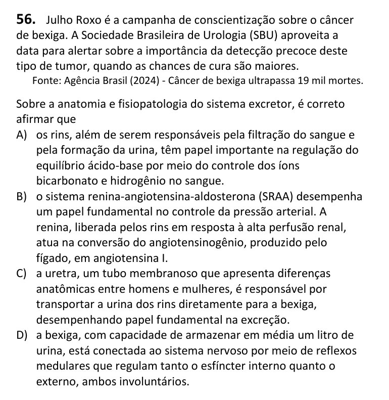 Recorte da questão 56 no caderno Tipo 1