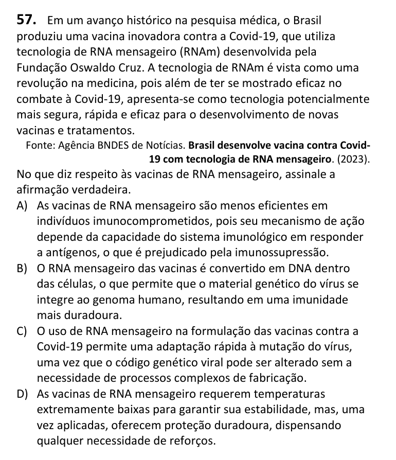 Recorte da questão 57 no caderno Tipo 1