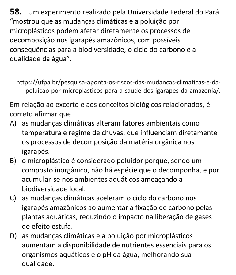 Recorte da questão 58 no caderno Tipo 1