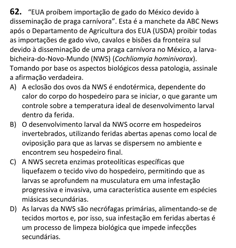 Recorte da questão 62 no caderno Tipo 1