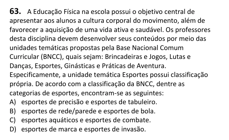 Recorte da questão 63 no caderno Tipo 1