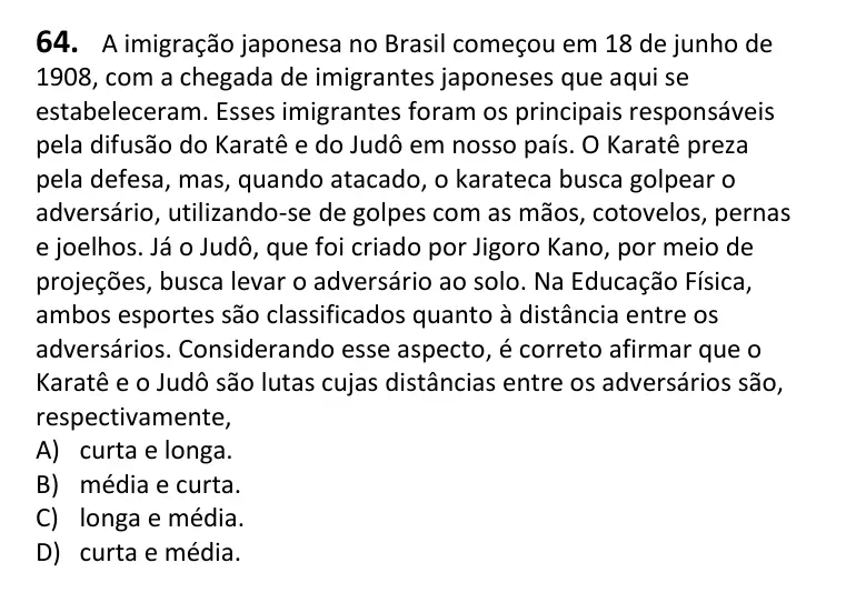 Recorte da questão 64 no caderno Tipo 1
