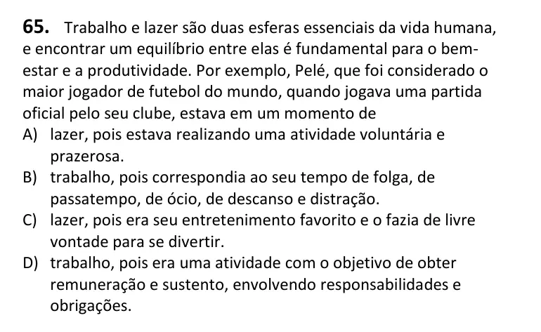 Recorte da questão 65 no caderno Tipo 1