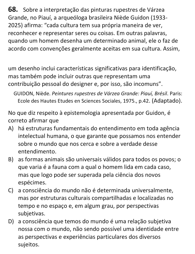 Recorte da questão 68 no caderno Tipo 1