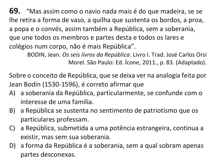 Recorte da questão 69 no caderno Tipo 1
