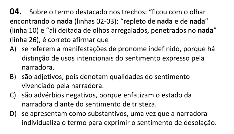 Recorte da questão 4 no caderno Tipo 2