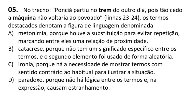 Recorte da questão 5 no caderno Tipo 2