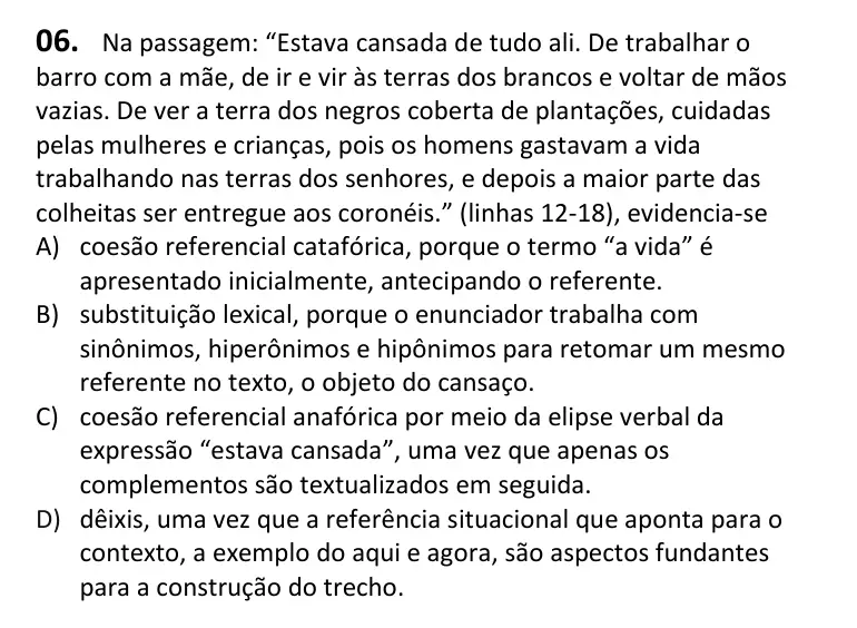 Recorte da questão 6 no caderno Tipo 2