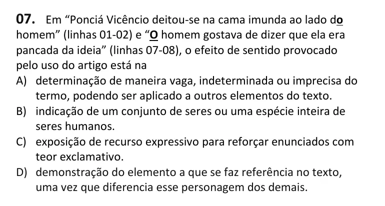 Recorte da questão 7 no caderno Tipo 2