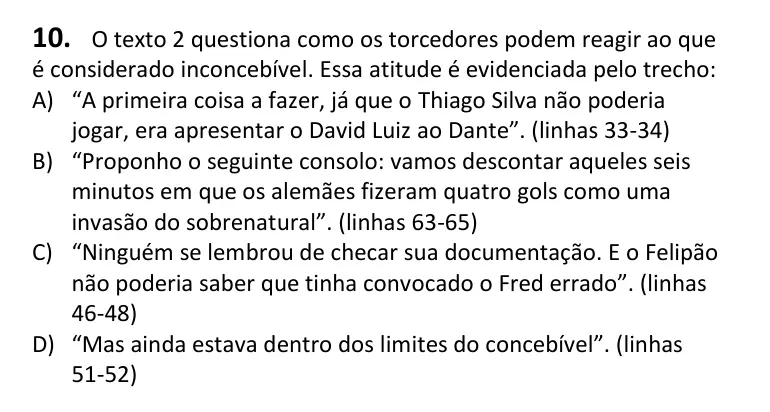 Recorte da questão 10 no caderno Tipo 2