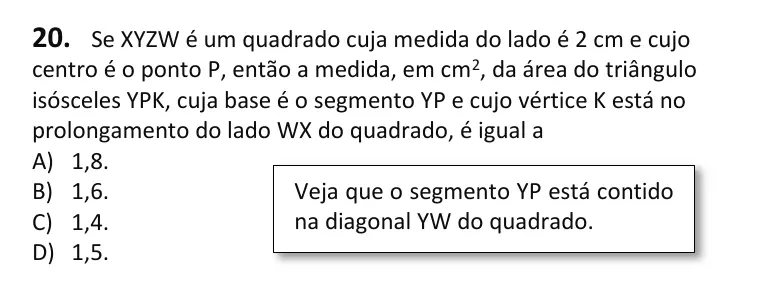 Recorte da questão 20 no caderno Tipo 2