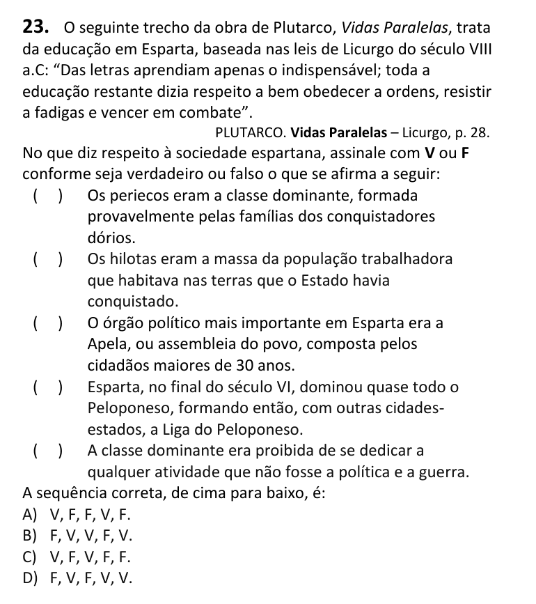 Recorte da questão 23 no caderno Tipo 2