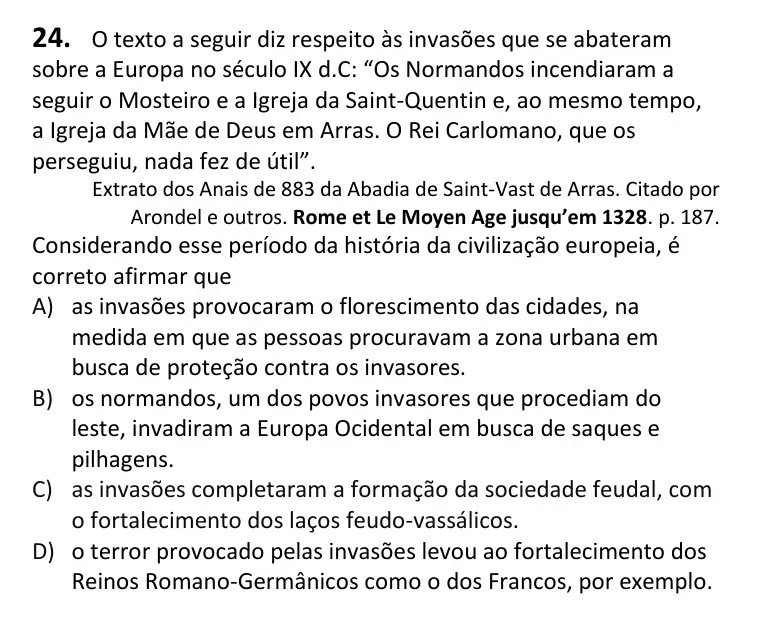 Recorte da questão 24 no caderno Tipo 2