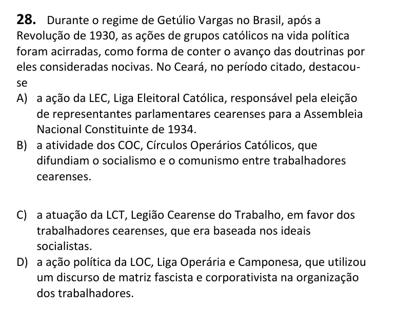 Recorte da questão 28 no caderno Tipo 2