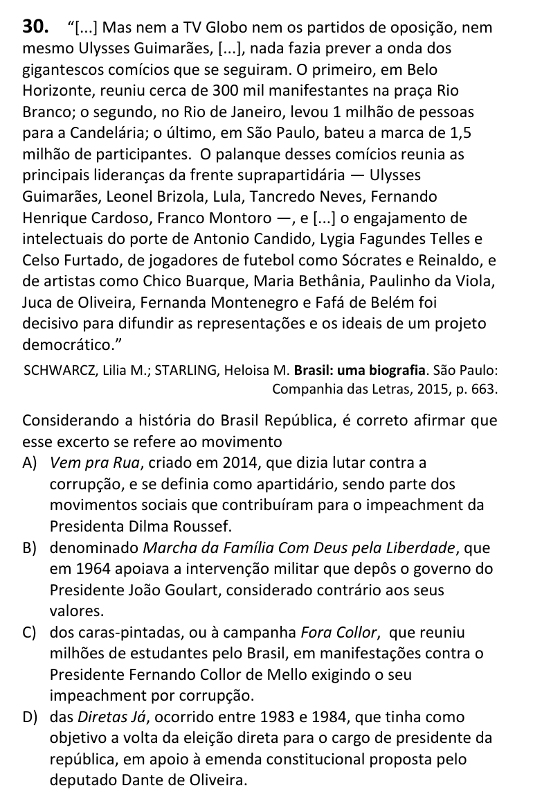 Recorte da questão 30 no caderno Tipo 2