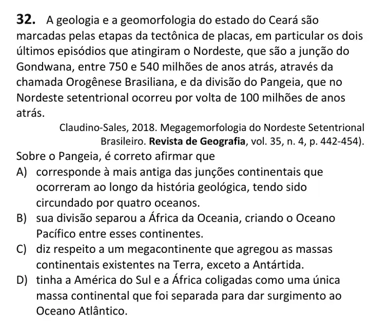 Recorte da questão 32 no caderno Tipo 2