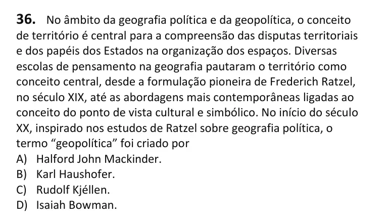 Recorte da questão 36 no caderno Tipo 2