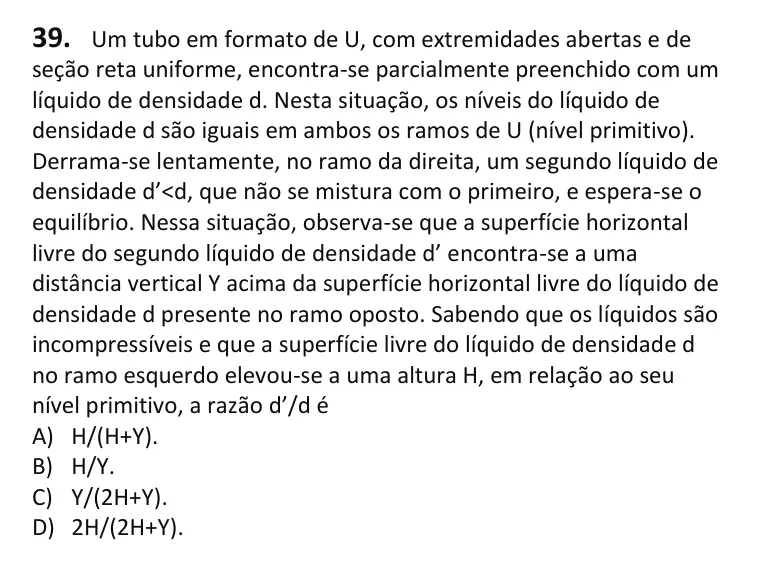 Recorte da questão 39 no caderno Tipo 2
