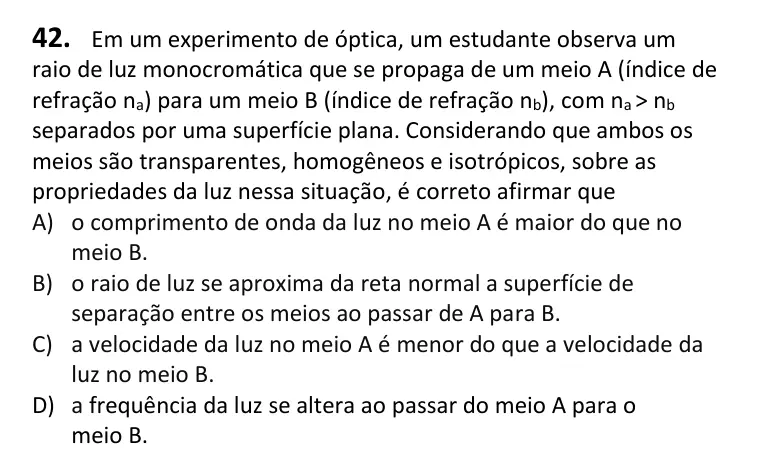 Recorte da questão 42 no caderno Tipo 2