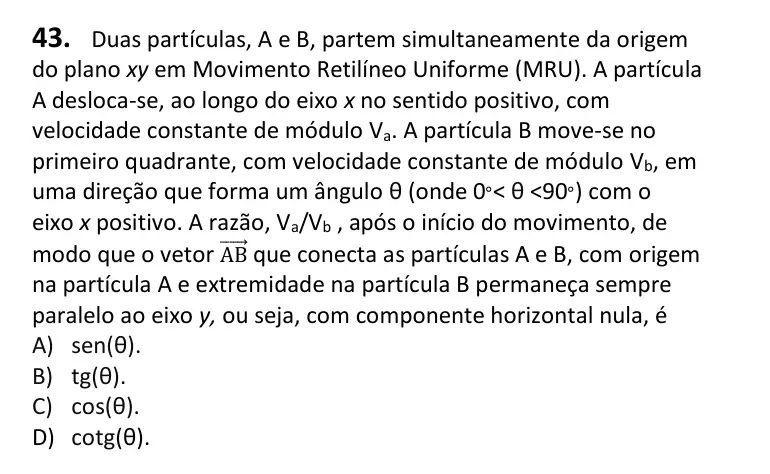 Recorte da questão 43 no caderno Tipo 2